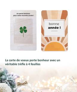 La carte de voeux porte bonheur avec un véritable trèfle à 4 feuilles